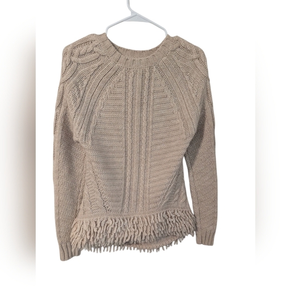 Banana Republic,Beige Cable Knit Fringe Sweater, Size M - Picture 3 of 5